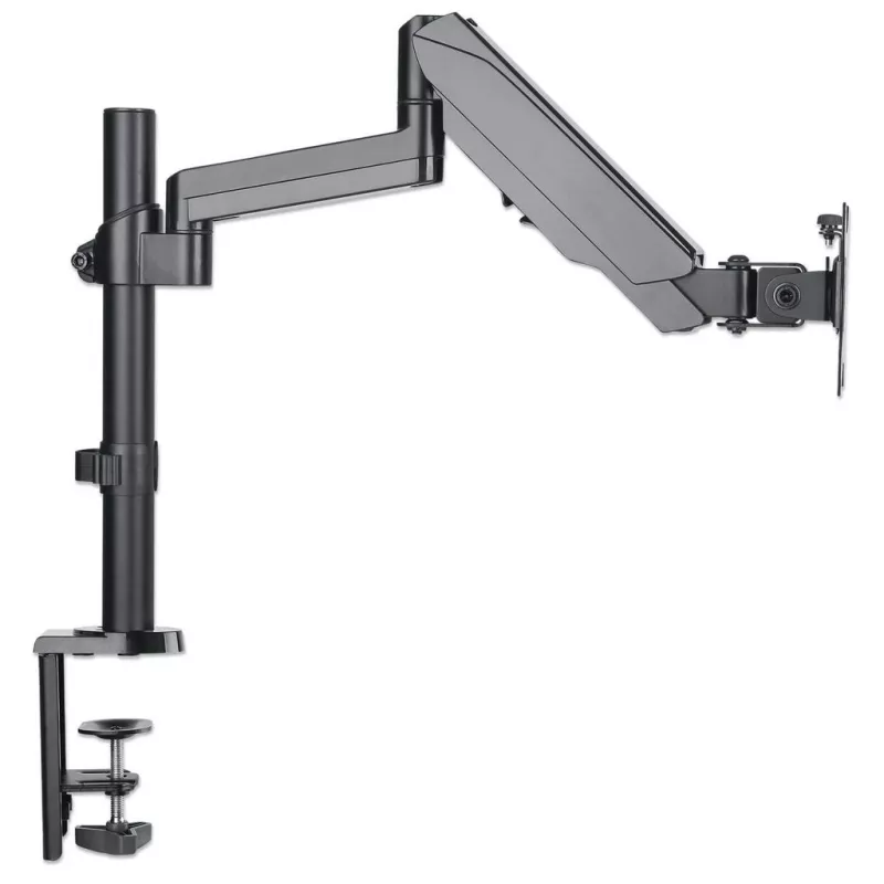 Soporte de mesa Manhattan para TV y monitores (Full-Motion con pistón de gas), para pantallas de 13 inch a 27 inch, montaje por pinza o pasacables, compatibilidad VESA: 75x75 mm y 100x100 mm — comprueba las dimensiones de los cuatro orificios de montaje en la parte posterior de la pantalla para asegurarte de que encajan, máx. 8 kg, soporte