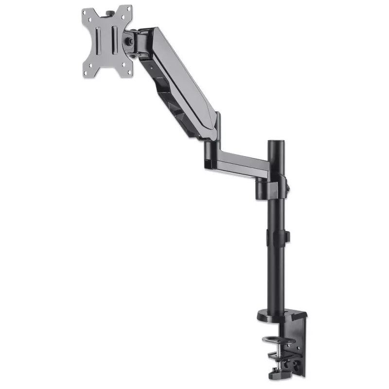 Soporte de mesa Manhattan para TV y monitores (Full-Motion con pistón de gas), para pantallas de 13 inch a 27 inch, montaje por pinza o pasacables, compatibilidad VESA: 75x75 mm y 100x100 mm — comprueba las dimensiones de los cuatro orificios de montaje en la parte posterior de la pantalla para asegurarte de que encajan, máx. 8 kg, soporte