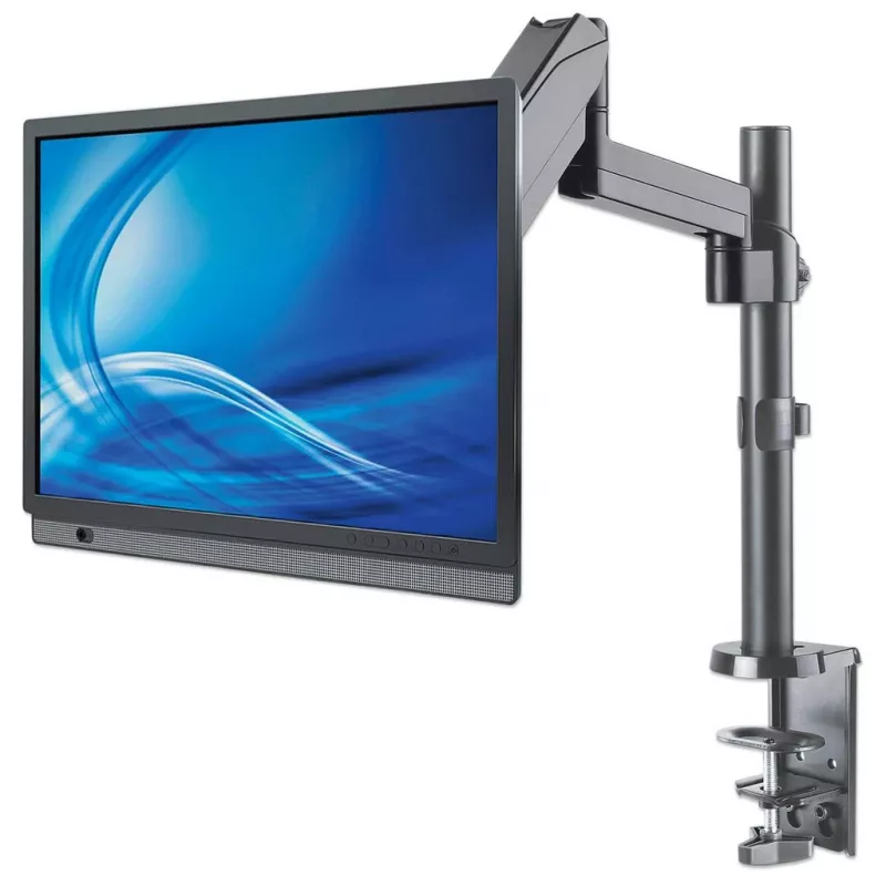 Soporte de mesa Manhattan para TV y monitores (Full-Motion con pistón de gas), para pantallas de 13 inch a 27 inch, montaje por pinza o pasacables, compatibilidad VESA: 75x75 mm y 100x100 mm — comprueba las dimensiones de los cuatro orificios de montaje en la parte posterior de la pantalla para asegurarte de que encajan, máx. 8 kg, soporte