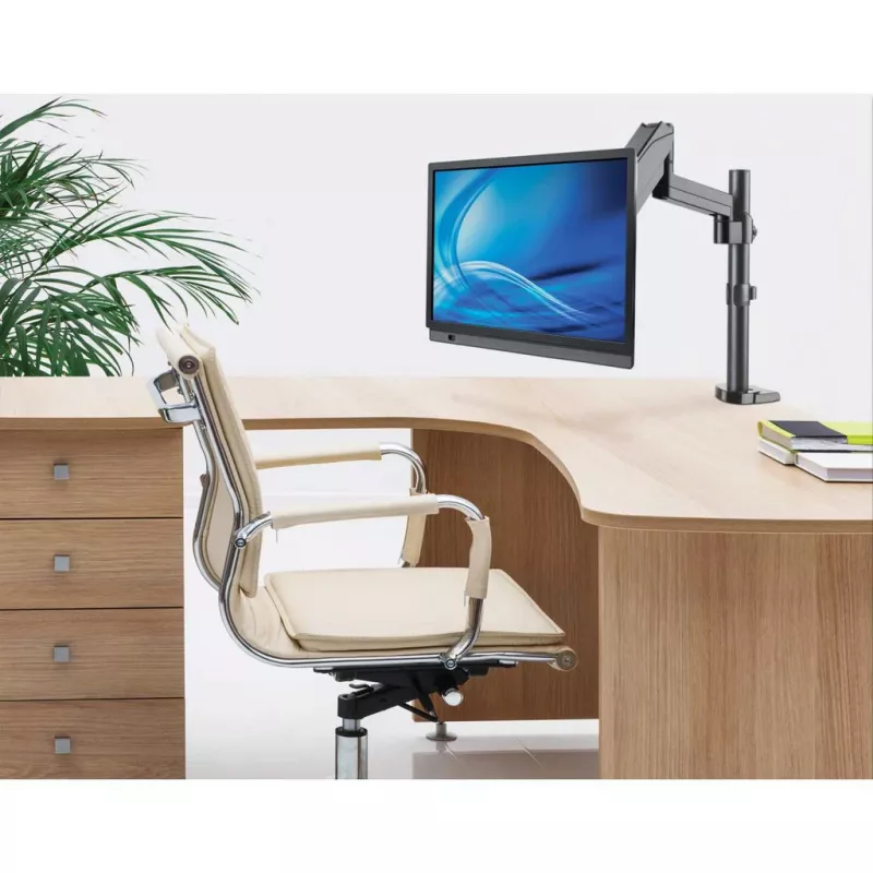 Soporte de mesa Manhattan para TV y monitores (Full-Motion con pistón de gas), para pantallas de 13 inch a 27 inch, montaje por pinza o pasacables, compatibilidad VESA: 75x75 mm y 100x100 mm — comprueba las dimensiones de los cuatro orificios de montaje en la parte posterior de la pantalla para asegurarte de que encajan, máx. 8 kg, soporte