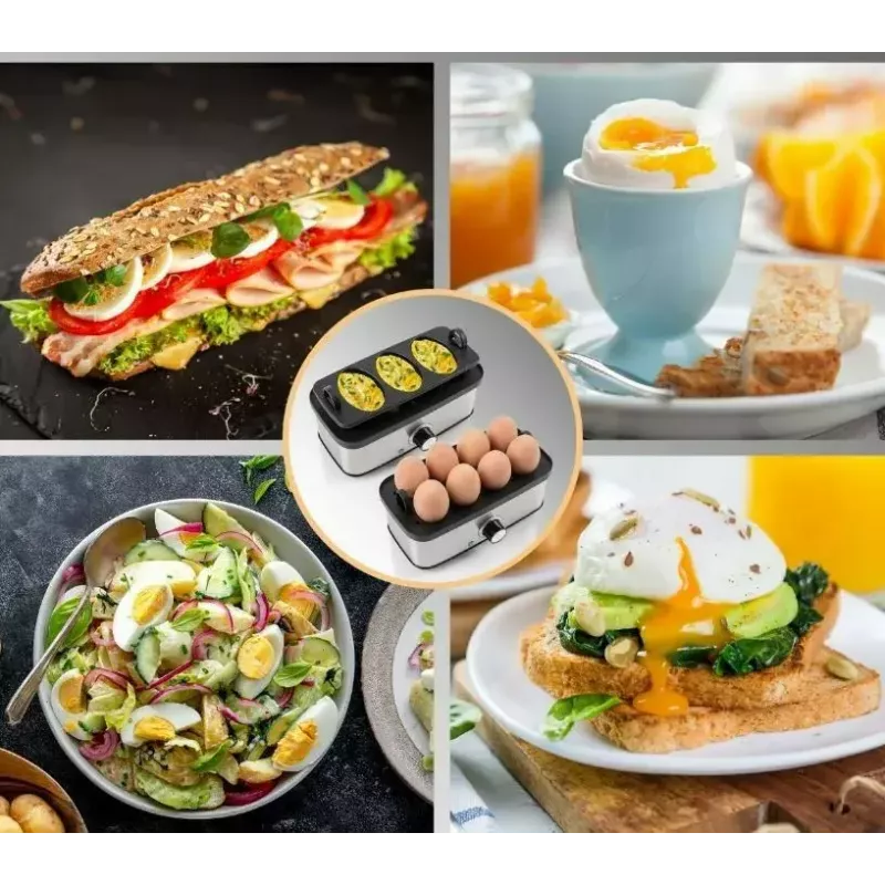 Huevos eléctricos ProfiCook 501275 — acero inoxidable, capacidad para 7 huevos, accesorio para tortilla/escalfado