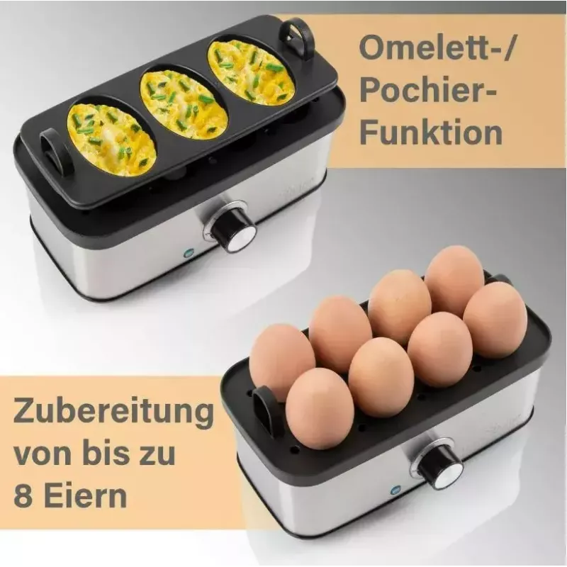 Huevos eléctricos ProfiCook 501275 — acero inoxidable, capacidad para 7 huevos, accesorio para tortilla/escalfado