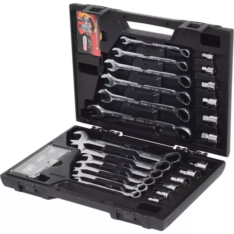 KS Tools GEARplus 503.4960 Juego de llaves combinadas de carraca, 30 piezas, en estuche