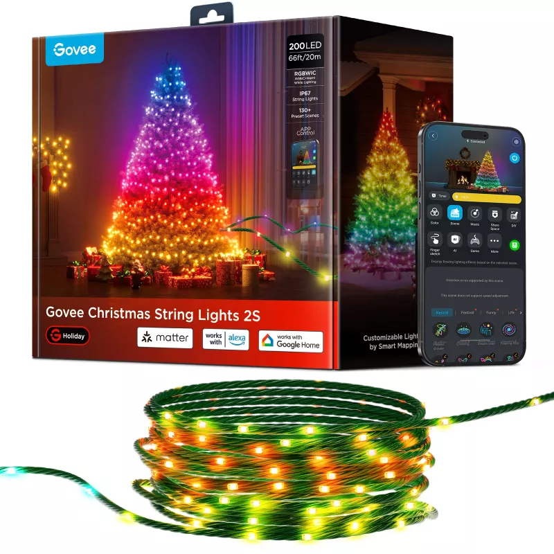 Tira de luces inteligente Govee 2S 20 m, Wi‑Fi/Bluetooth, verde, 20 m de longitud, cable de alimentación de 2,5 m, 6 mm de ancho