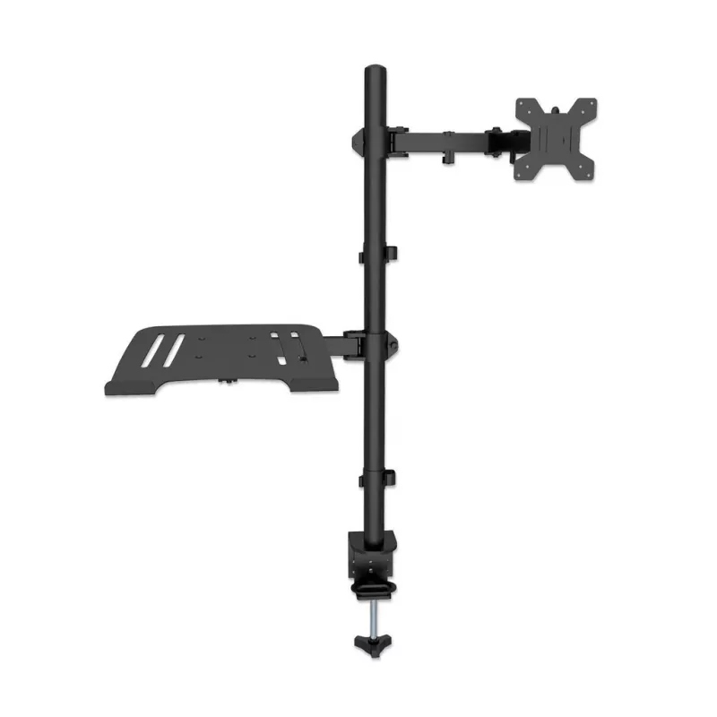 Soporte de escritorio Manhattan para combinación de monitor y portátil (Full-Motion), para pantallas: 10-27 inch, portátil hasta 17 inch, montaje por abrazadera, compatibilidad VESA: 75x75 y 100x100 mm – comprueba las dimensiones de los cuatro orificios de montaje en la parte posterior de la pantalla para asegurarte de que encajan, máx. 8 kg, soporte