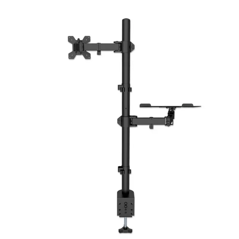 Soporte de escritorio Manhattan para combinación de monitor y portátil (Full-Motion), para pantallas: 10-27 inch, portátil hasta 17 inch, montaje por abrazadera, compatibilidad VESA: 75x75 y 100x100 mm – comprueba las dimensiones de los cuatro orificios de montaje en la parte posterior de la pantalla para asegurarte de que encajan, máx. 8 kg, soporte