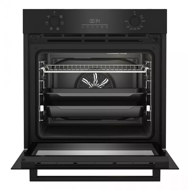 Horno eléctrico empotrable BEKO BBIE123001BD — 72 L, 2400 W, indicador LED, mandos escamoteables, autolimpieza por vapor, negro