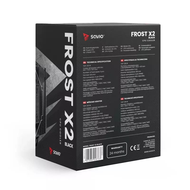 Disipador/radiador SAVIO SAVGCOFROSTBLACKX2 ventilador de 120 mm, compatible con LGA 1156/1155/1150/1151/1200/1366/1700, negro