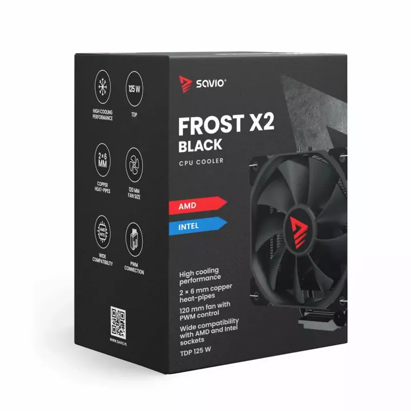 Disipador/radiador SAVIO SAVGCOFROSTBLACKX2 ventilador de 120 mm, compatible con LGA 1156/1155/1150/1151/1200/1366/1700, negro