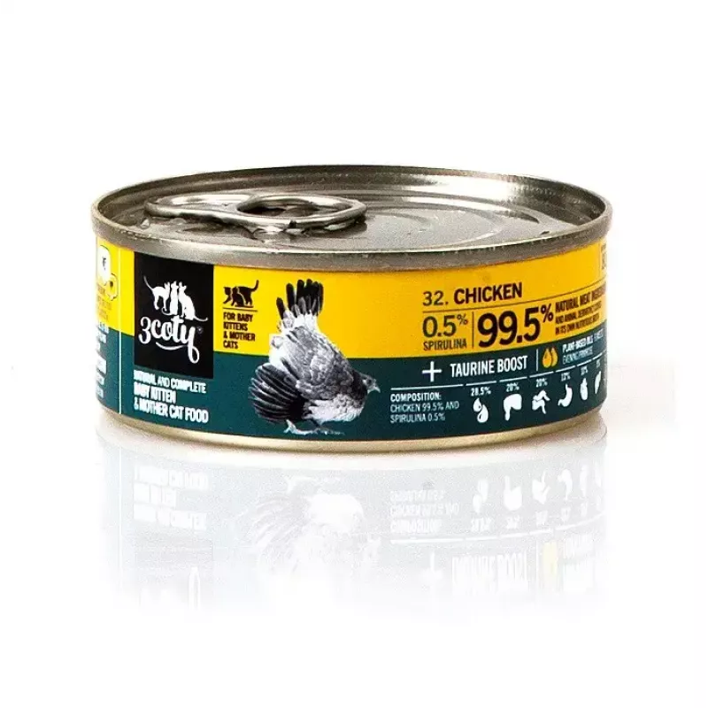 3Coty comida húmeda con pollo y espirulina para gatitos y gatas lactantes 80 g