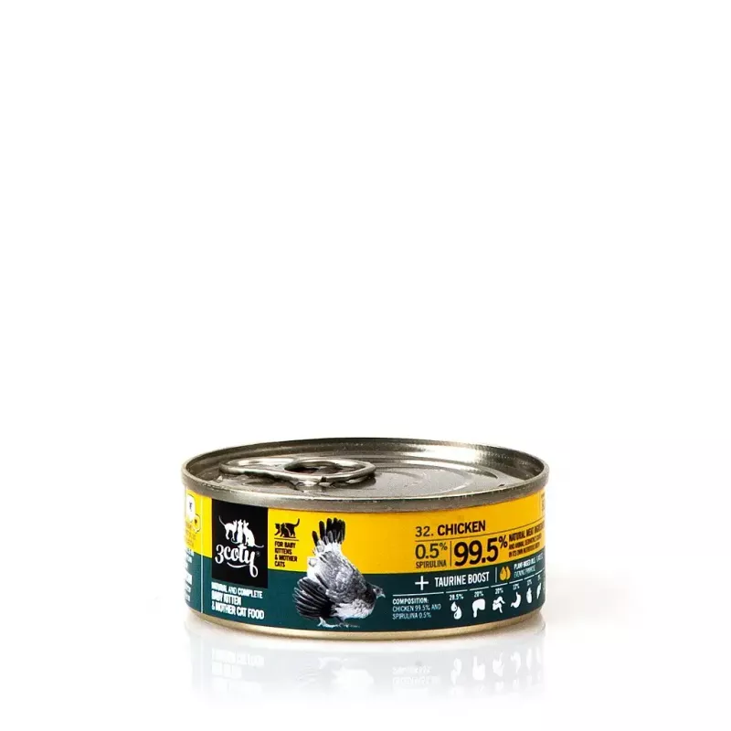 3Coty comida húmeda con pollo y espirulina para gatitos y gatas lactantes 80 g