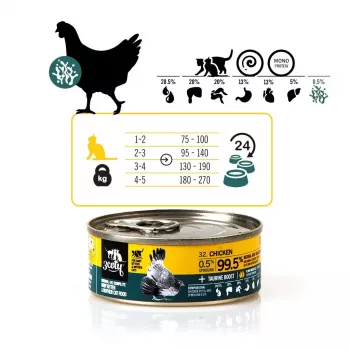 Comida húmeda para gatos 3coty Pollo con Espirulina para gatitos y gatas lactantes 80 g, alimento completo, 19 % proteína, 8 % grasa