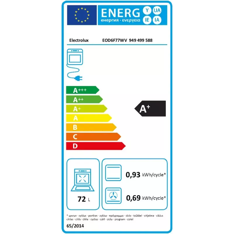 Horno integrable Electrolux EOD6F77WV, 72 L, eléctrico, blanco, clase de eficiencia energética A+, limpieza catalítica, guías telescópicas, Wi‑Fi