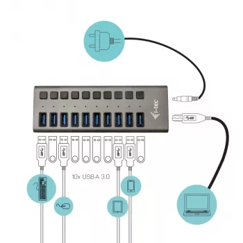 i-tec USB 3.0 Charging HUB 10 puertos + fuente de alimentación 48 W