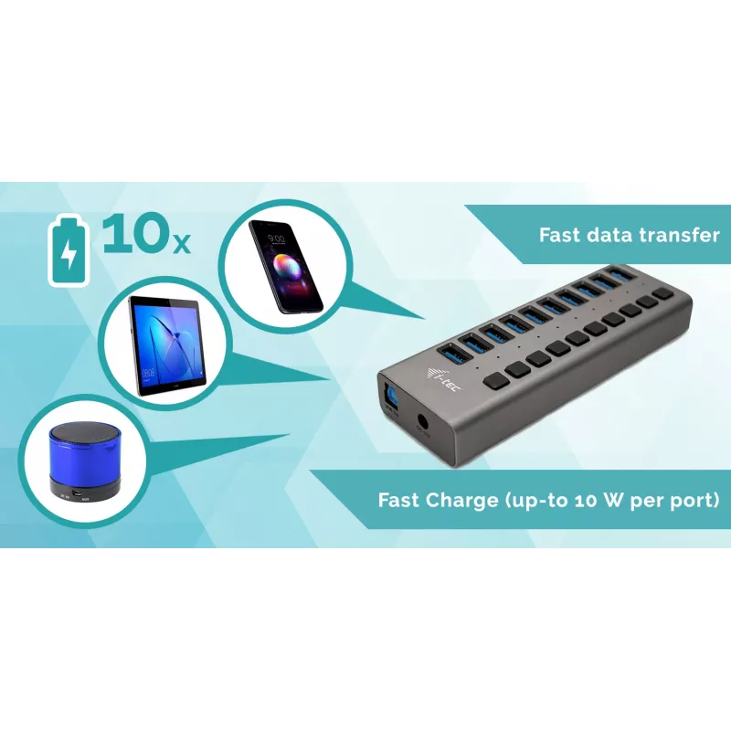 i-tec USB 3.0 Charging HUB 10 puertos + fuente de alimentación 48 W