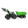 Tractor de juguete mecánico Lena Deutz-Fahr Worxx con 74 cm de longitud y remolque desmontable