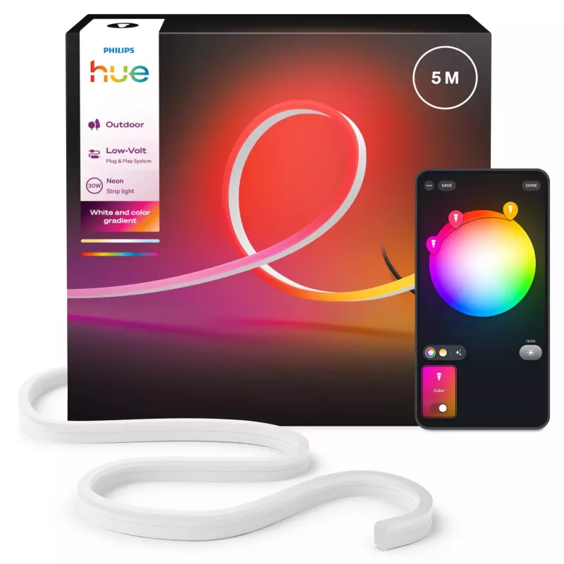 Tira de luz para exteriores Philips Hue Neon Gradient, 5 m, 30 W, Bluetooth/Zigbee