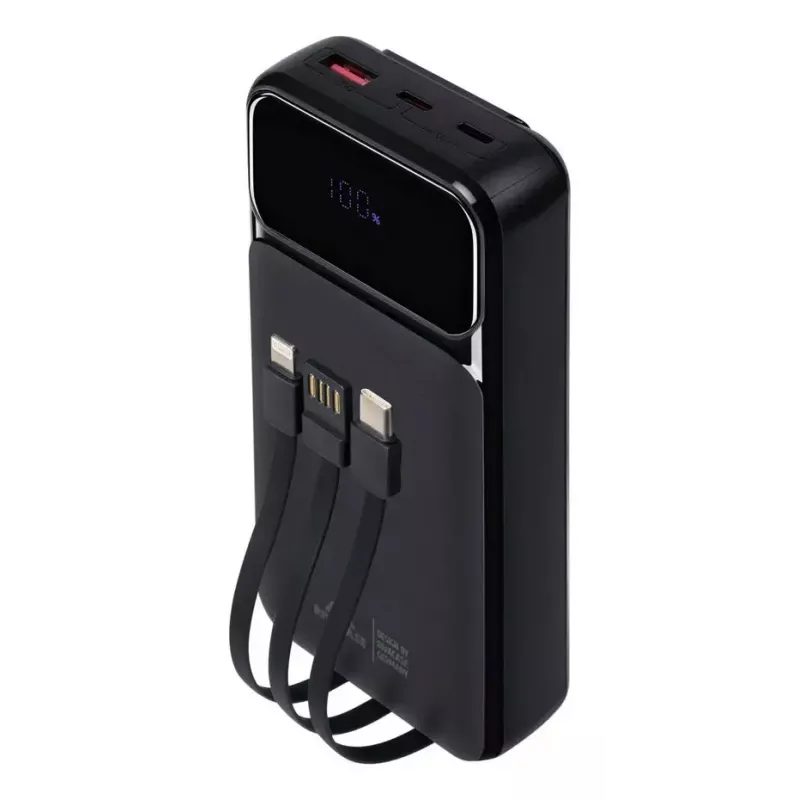 Batería externa portátil Rivacase VA2221 — 20000 mAh LiPo, PD 3.0 y QC 3.0, 3 conectores (1×A, 2×C), salida 22,5 W