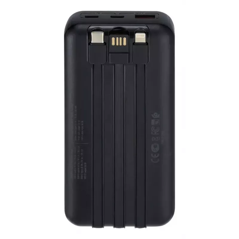 Batería externa portátil Rivacase VA2221 — 20000 mAh LiPo, PD 3.0 y QC 3.0, 3 conectores (1×A, 2×C), salida 22,5 W