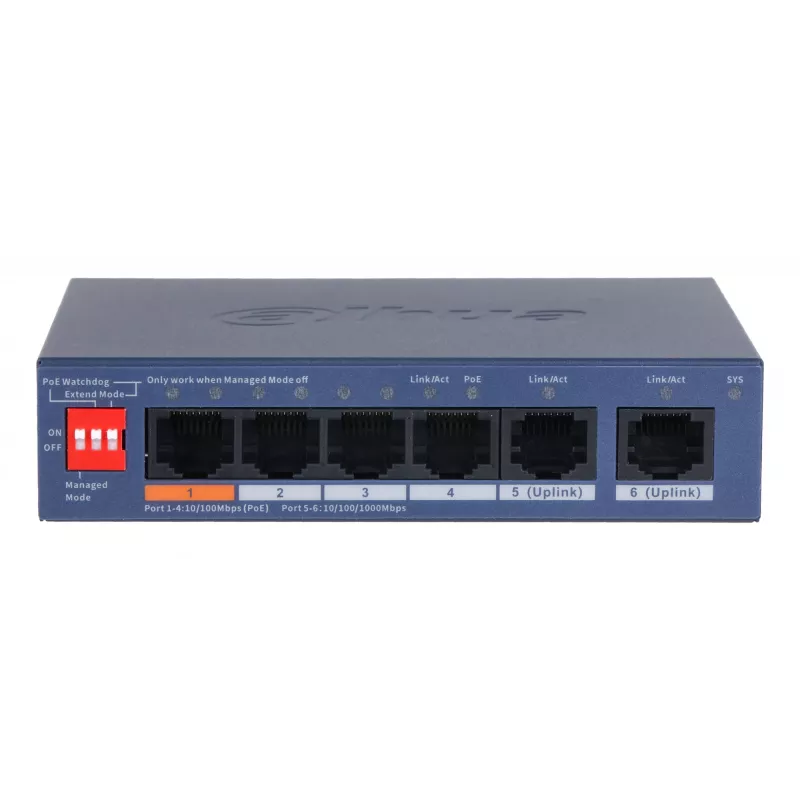 Switch de red Dahua Technology CS4006-4ET2GT-60 gestionado L2 Gigabit Ethernet (10/100/1000) Power over Ethernet (PoE) azul