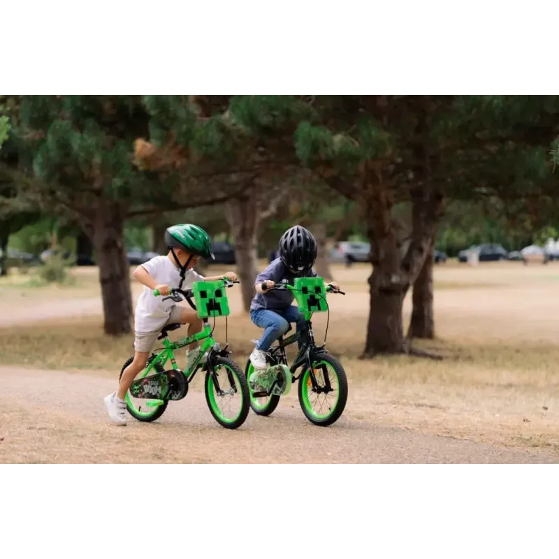 Bicicleta infantil HUFFY Minecraft 16 inch verde — cuadro de acero de 16 inch, transmisión de una velocidad, frenos de llanta delantero y trasero