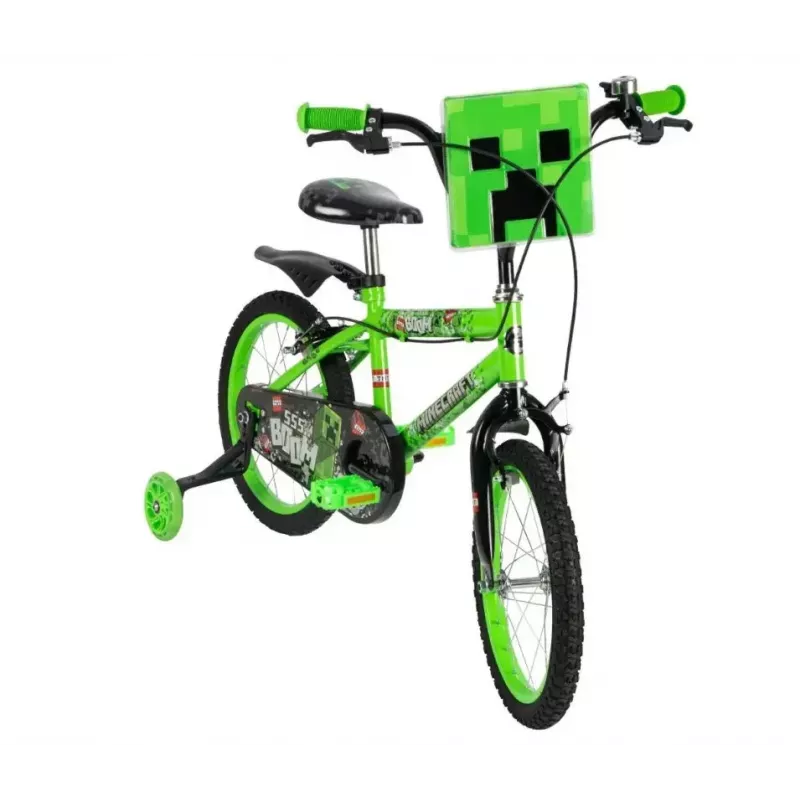 Bicicleta infantil HUFFY Minecraft 16 inch verde — cuadro de acero de 16 inch, transmisión de una velocidad, frenos de llanta delantero y trasero
