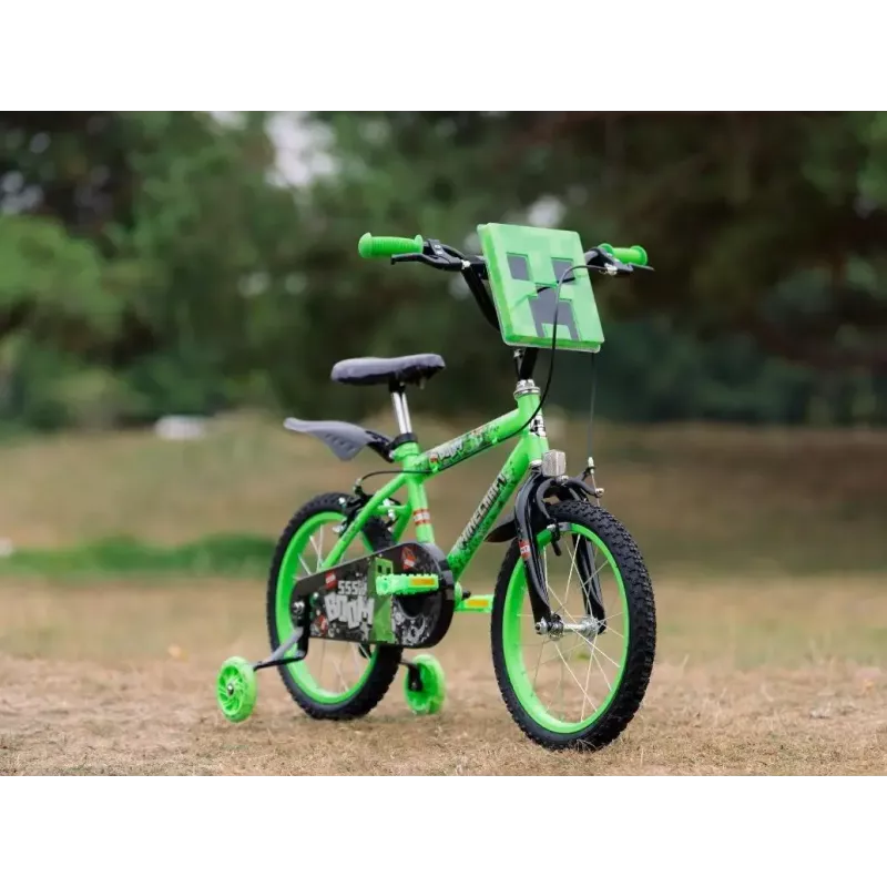 Bicicleta infantil HUFFY Minecraft 16 inch verde — cuadro de acero de 16 inch, transmisión de una velocidad, frenos de llanta delantero y trasero