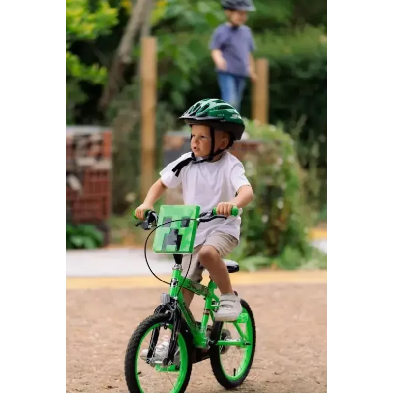 Bicicleta infantil HUFFY Minecraft 16 inch verde — cuadro de acero de 16 inch, transmisión de una velocidad, frenos de llanta delantero y trasero