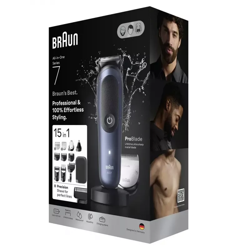 Afeitadora eléctrica BRAUN All-in-One AIO7580 – inalámbrica recargable, afeitado en húmedo y en seco, 120 min de autonomía, 21 ajustes de longitud, cuerpo completo