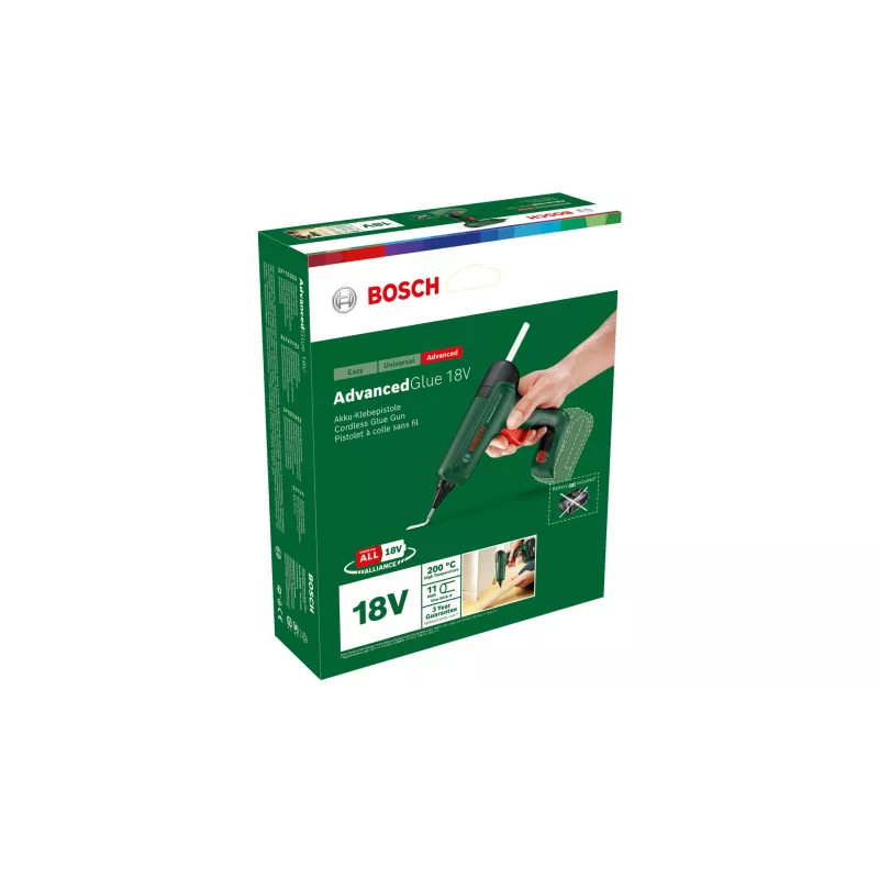 Pistola de cola caliente Bosch AdvancedGlue 18V inalámbrica para barras de cola de 11 mm