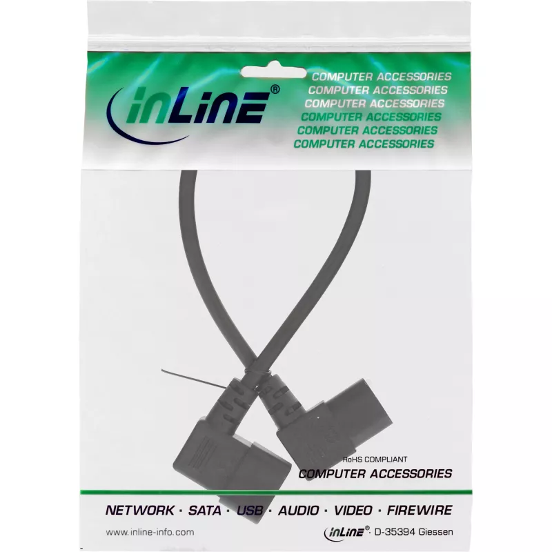 Cable de alimentación InLine C13 / C14, negro, en ángulo, 1,8 m