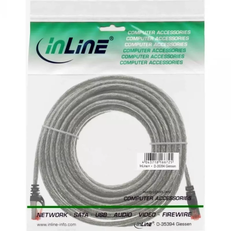 Cable de red Ethernet InLine Cat6 S/FTP PiMF 250MHz PVC, RJ-45–RJ-45, cobre, transparente, 15 m