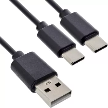 Cable de carga en Y USB 2en1 InLine, 1x conector USB-A a 2x conector USB-C, negro 2 m