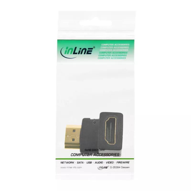 Adaptador HDMI InLine conector macho/hembra en ángulo hacia abajo, dorado, 4K2K