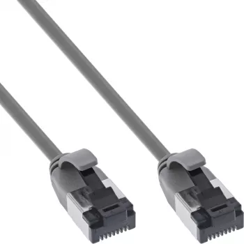 Cable de parcheo InLine Cat.8.1 U/FTP fino, TPE libre de halógenos, RJ-45–RJ-45, 0,25 m, gris