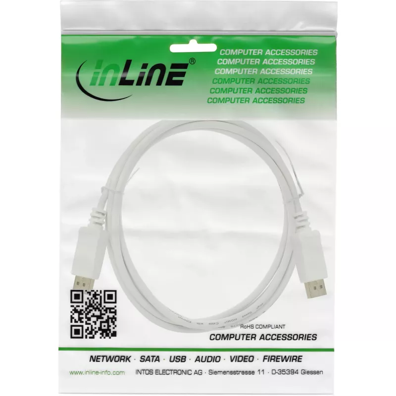 Cable DisplayPort InLine 17202W, DisplayPort–DisplayPort, 2 m, blanco, 7 mm de diámetro