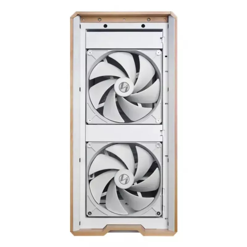 Caja de PC Lian Li Lancool 217 Midi Tower — blanca y madera, compatible con ATX/EATX/Micro-ITX, 2x170 mm frontal, 1x140 mm trasero, 1×3,5 inch + 8×2,5 inch