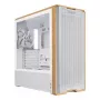 Caja de PC Lian Li Lancool 217 Midi Tower — blanca y madera, compatible con ATX/EATX/Micro-ITX, 2x120 mm frontal, 1x140 mm trasero, 1×3,5