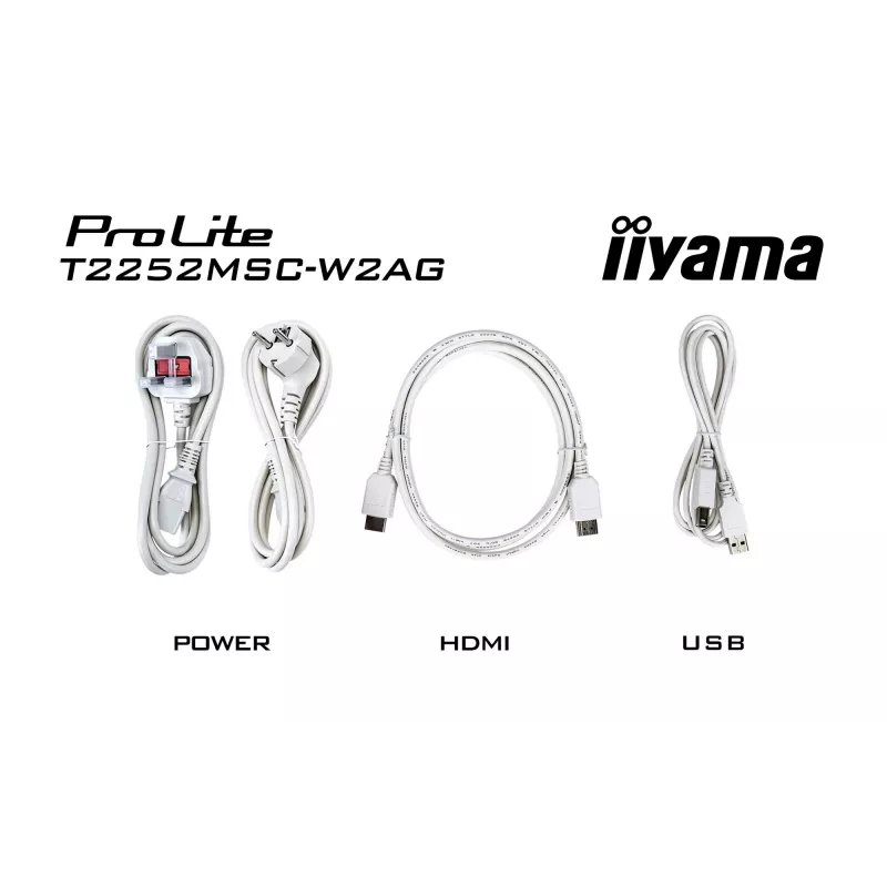 Monitor IIYAMA ProLite T2252MSC-W2AG 54,5 cm (21,4 inch) Full HD 1920x1080 LCD táctil, 5 ms, USB 3.2 Hub, altavoces, VESA, blanco