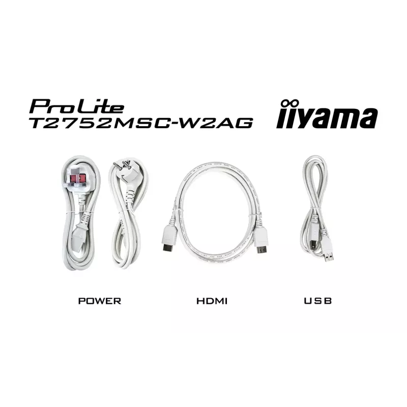 Monitor táctil LCD IIYAMA ProLite T2752MSC-W1AG 27 inch 1920 x 1080 Full HD blanco, 5 ms, USB 3.2 Gen1, altavoces, VESA