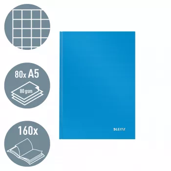 Leitz Notebook Solid Hardcover A5 cuadriculado 90 g/m² 80 hojas, liso, azul, A5, 80 hojas, brillante, 80 g/m²