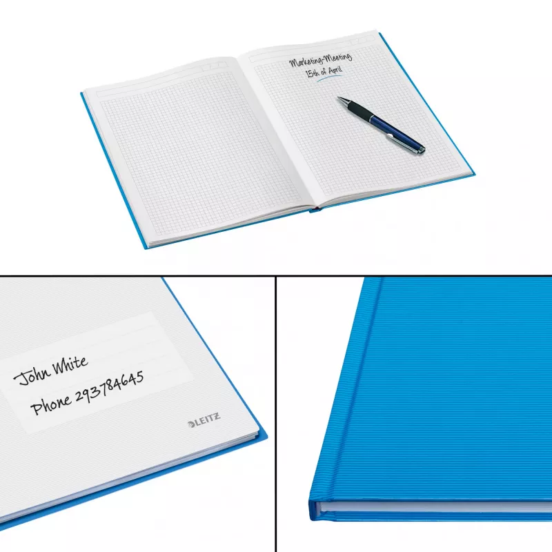 Leitz Notebook Solid Hardcover A5 cuadriculado 90 g/m² 80 hojas, liso, azul, A5, 80 hojas, brillante, 80 g/m²