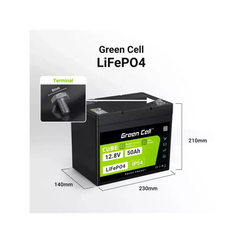 Batería UPS Green Cell LFPGC12V50AH litio hierro fosfato 12V 50Ah 640Wh, 75A descarga