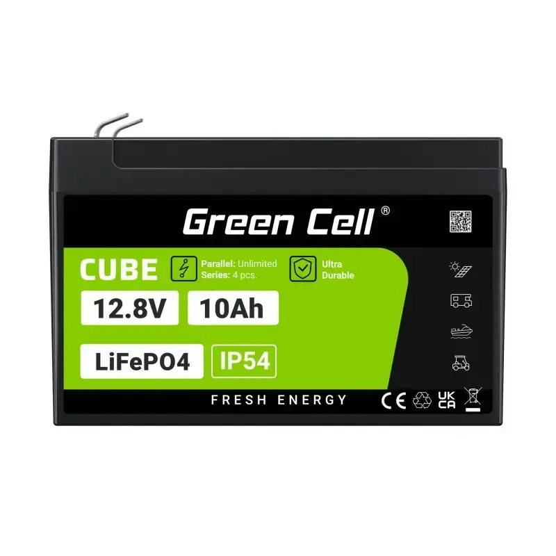 Batería industrial recargable Green Cell LFPGC12V10AH 12,8 V 10 Ah LiFePO4, 155 x 100 x 100 mm, 2 kg