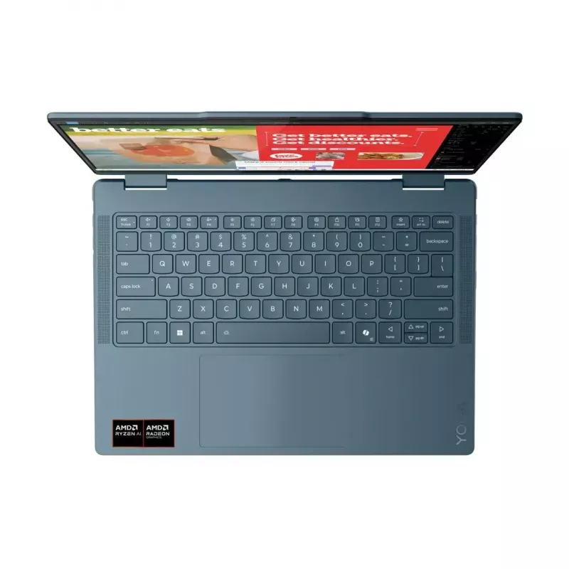 Portátil 2 en 1 Lenovo Yoga 7 14 inch OLED táctil, Ryzen AI 5 340, 16 GB LPDDR5, 512 GB SSD, Radeon 840M, 70 Wh, Tidal Teal