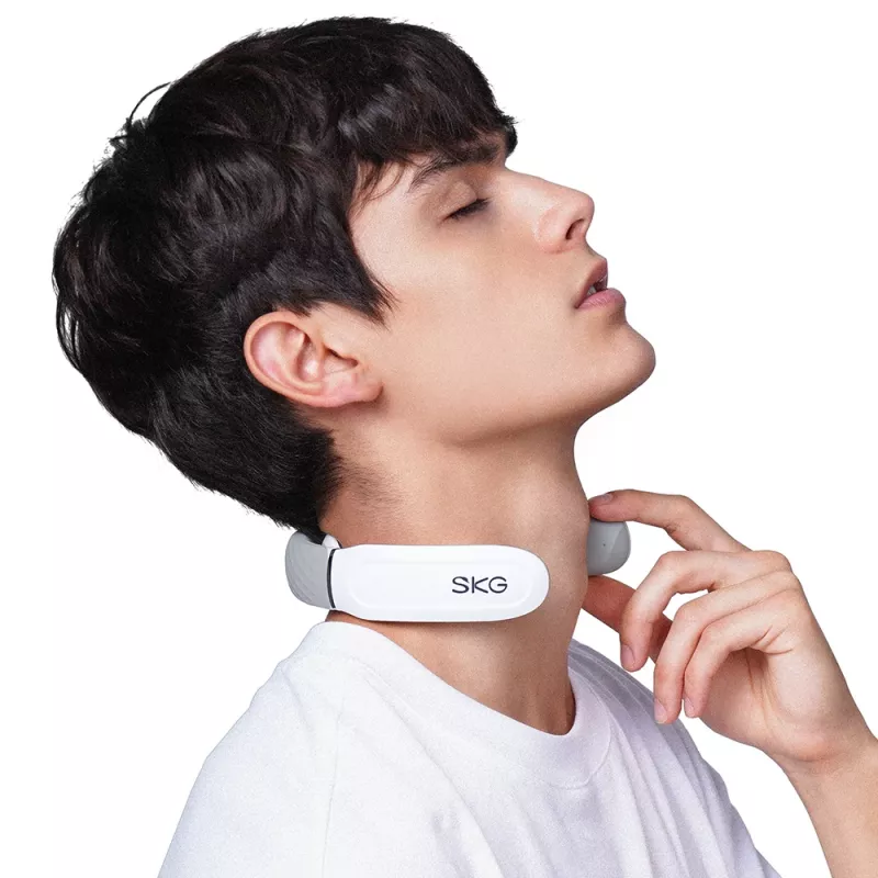 SKG 4356E - blanco, masaje combinado, cuello, blanco, silicona, botones, batería