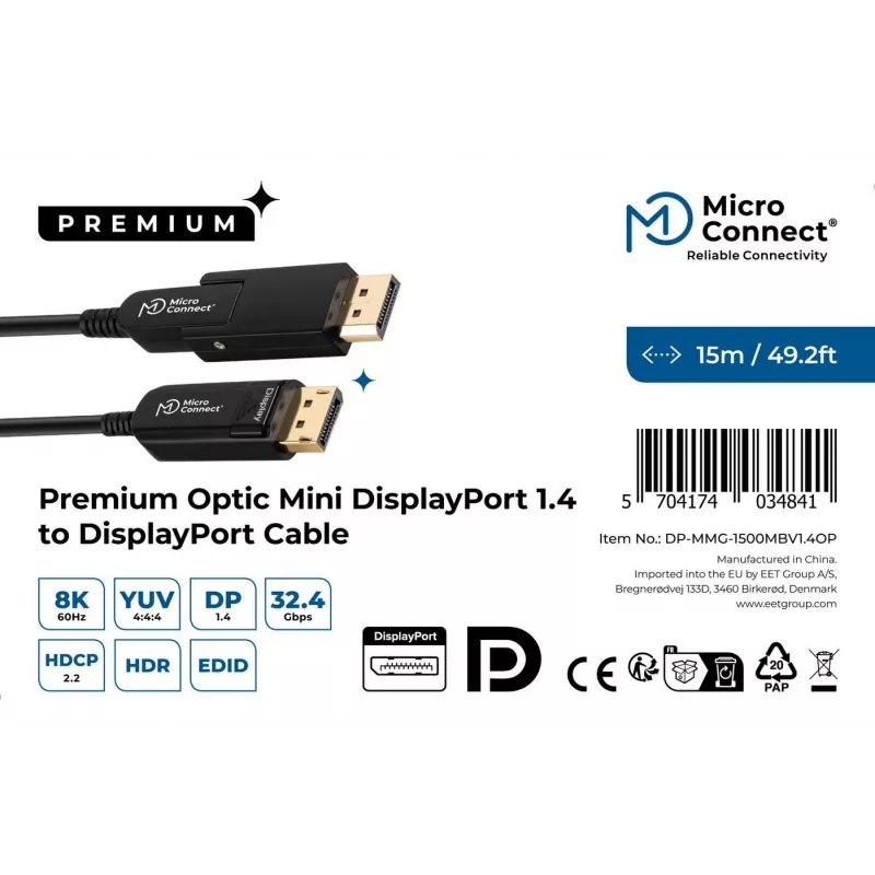 Microconnect DP-MMG-1500MBV1.4OP cable DisplayPort 15 m negro