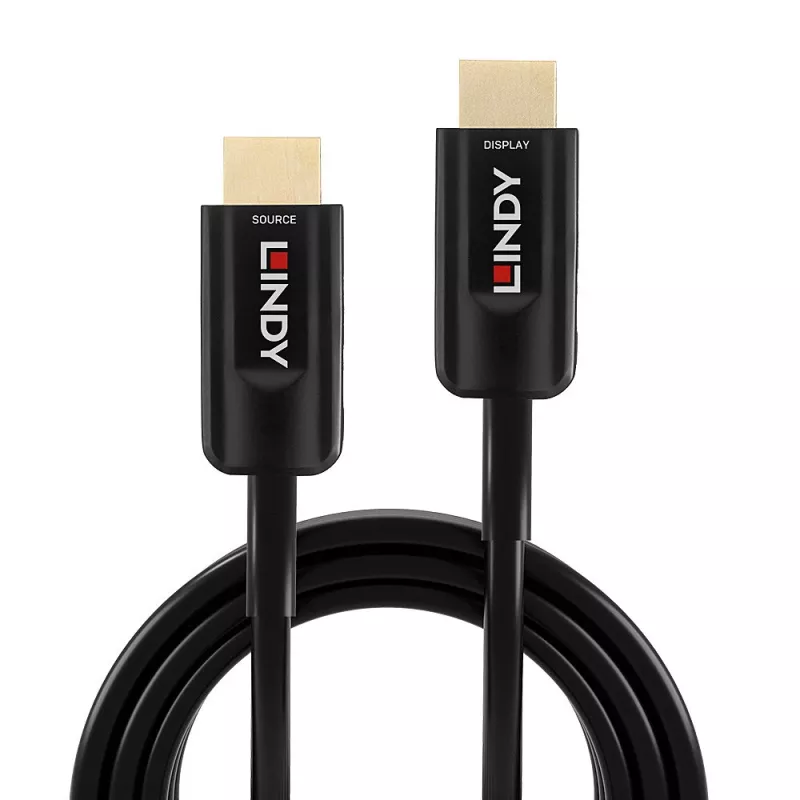 Lindy cable HDMI híbrido de fibra óptica Ultra High Speed de 10 m, 10 m, HDMI tipo A (estándar), HDMI tipo A (estándar), 48 Gbit/s, Audio Return Channel (ARC), negro