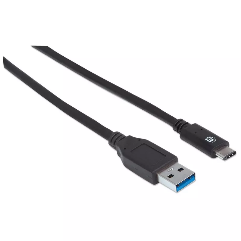 Cable Manhattan USB-C a USB-A, 1 m, conector macho a conector macho, 10 Gbit/s (USB 3.2 Gen 2, también conocido como USB 3.1), 3 A (carga rápida), SuperSpeed+ USB, negro, garantía de por vida, equivalente a USB31AC1M