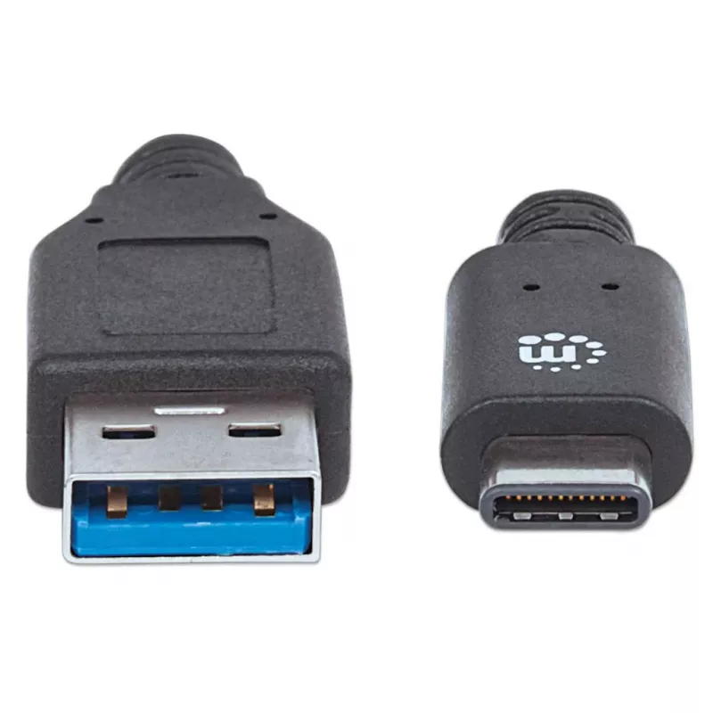 Cable Manhattan USB-C a USB-A, 1 m, conector macho a conector macho, 10 Gbit/s (USB 3.2 Gen 2, también conocido como USB 3.1), 3 A (carga rápida), SuperSpeed+ USB, negro, garantía de por vida, equivalente a USB31AC1M